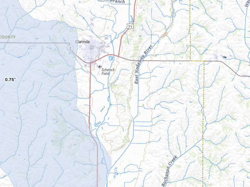 NEXRAD radar-signature map of the hail storm over Clarinda, IA on Jun 30, 2026