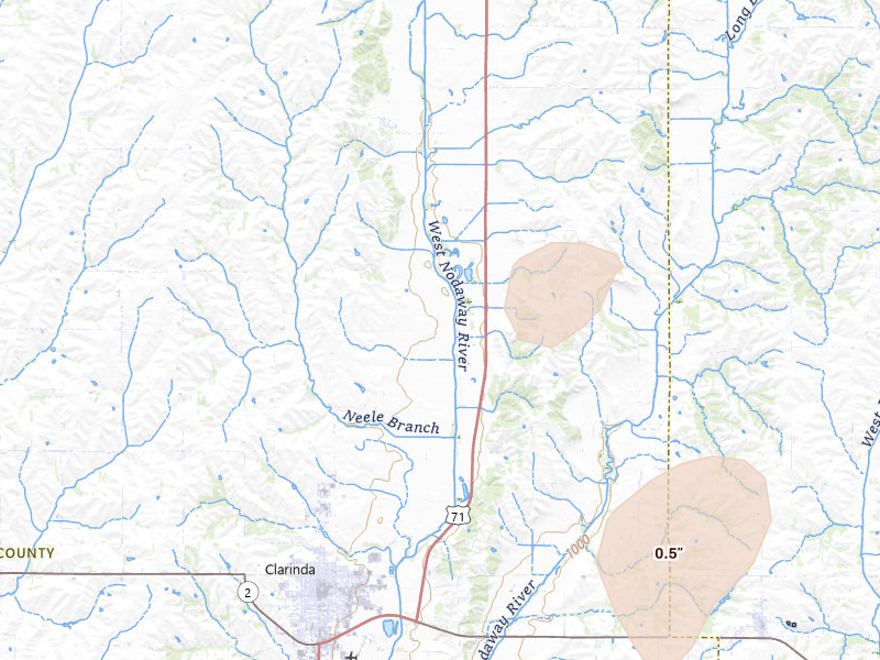 Radar-estimated hail-size map of the storm over Clarinda, IA
