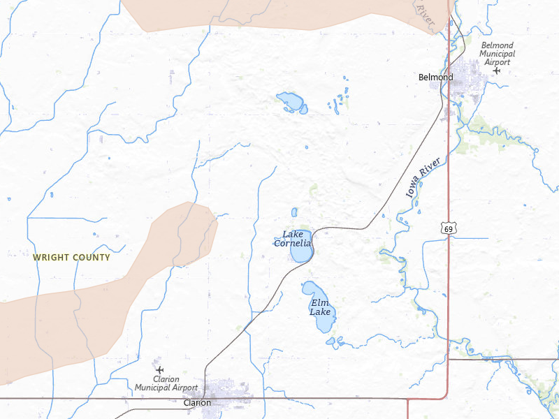 Radar-estimated hail-size map of the storm over Clarion, IA on Jun 28, 2026