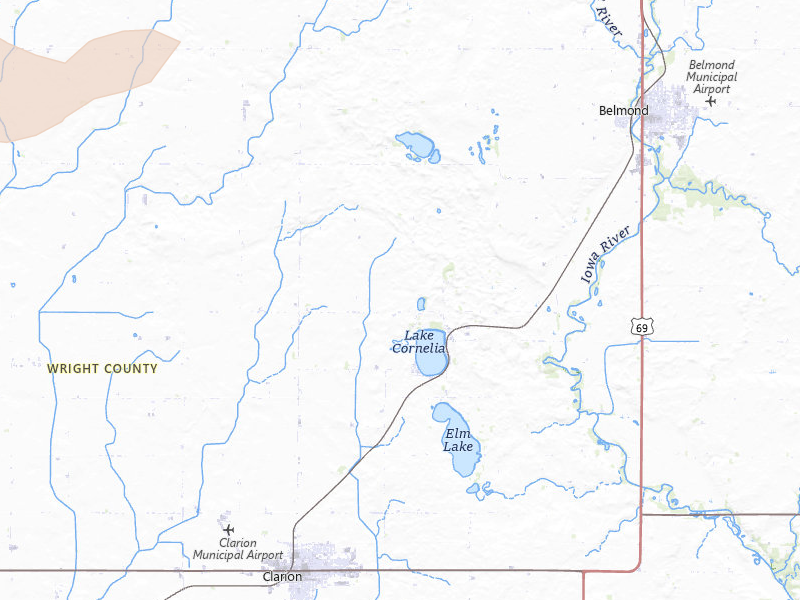 Radar-estimated hail-size map of the storm over Clarion, IA on Jul 1, 2026