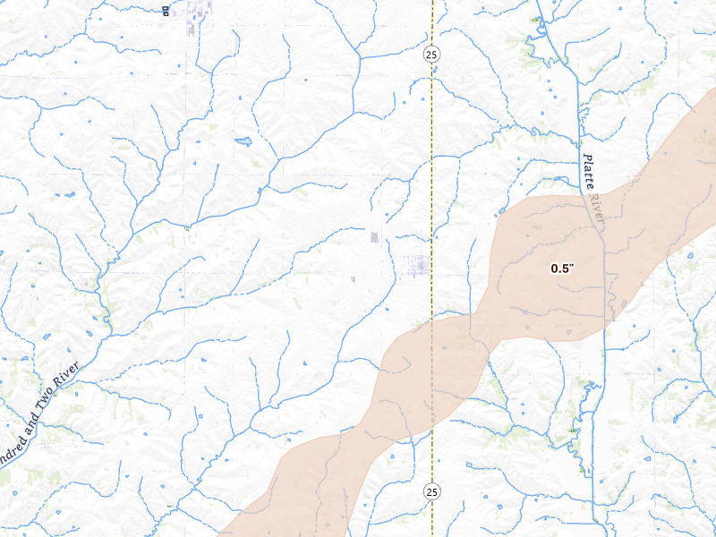 Radar-estimated hail-size map of the storm over Clearfield, IA on Apr 3, 2026