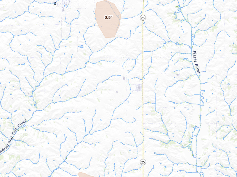 Radar-estimated hail-size map of the storm over Clearfield, IA on Jun 1, 2026