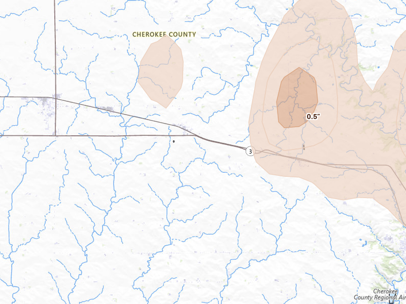 Radar-estimated hail-size map of the storm over Cleghorn, IA on Jun 16, 2026