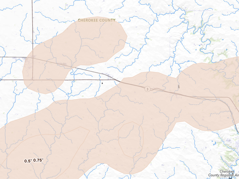 Radar-estimated hail-size map of the storm over Cleghorn, IA on Sep 1, 2026
