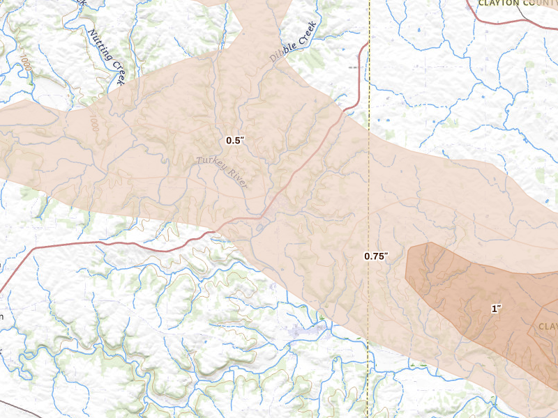 Radar-estimated hail-size map of the storm over Clermont, IA
