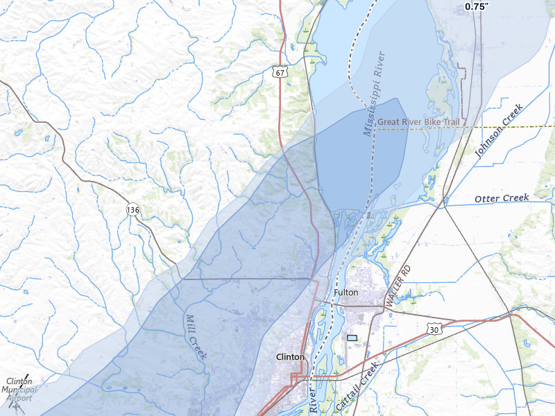 NEXRAD radar-signature map of the hail storm over Clinton, IA on May 17, 2026