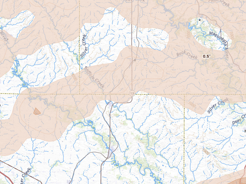 Radar-estimated hail-size map of the storm over Coggon, IA