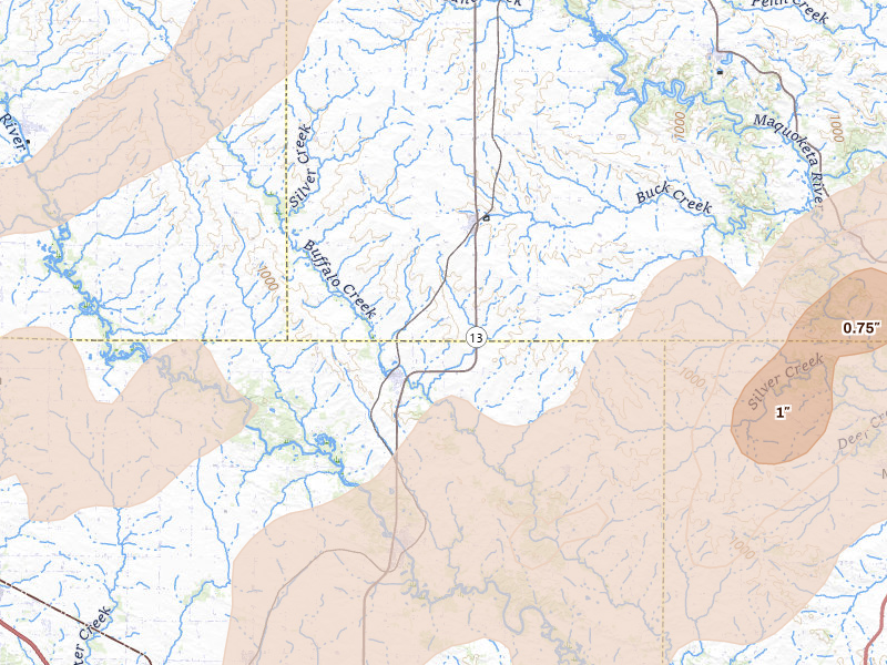 Radar-estimated hail-size map of the storm over Coggon, IA on Apr 17, 2026