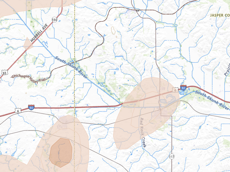 Radar-estimated hail-size map of the storm over Colfax, IA on Apr 17, 2026