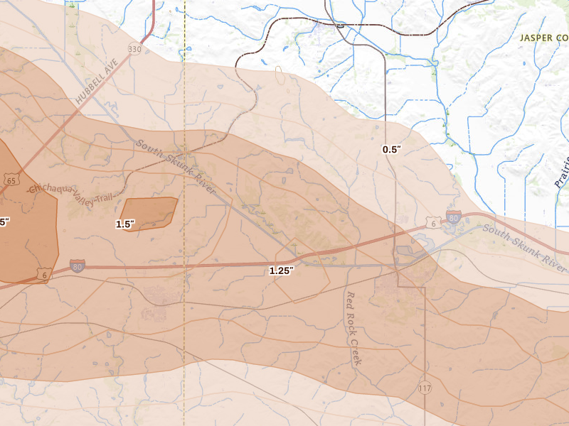 Radar-estimated hail-size map of the storm over Colfax, IA