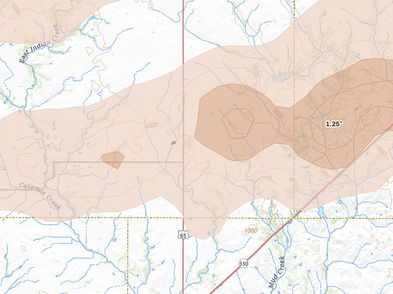 Radar-estimated hail-size map of the storm over Collins, IA