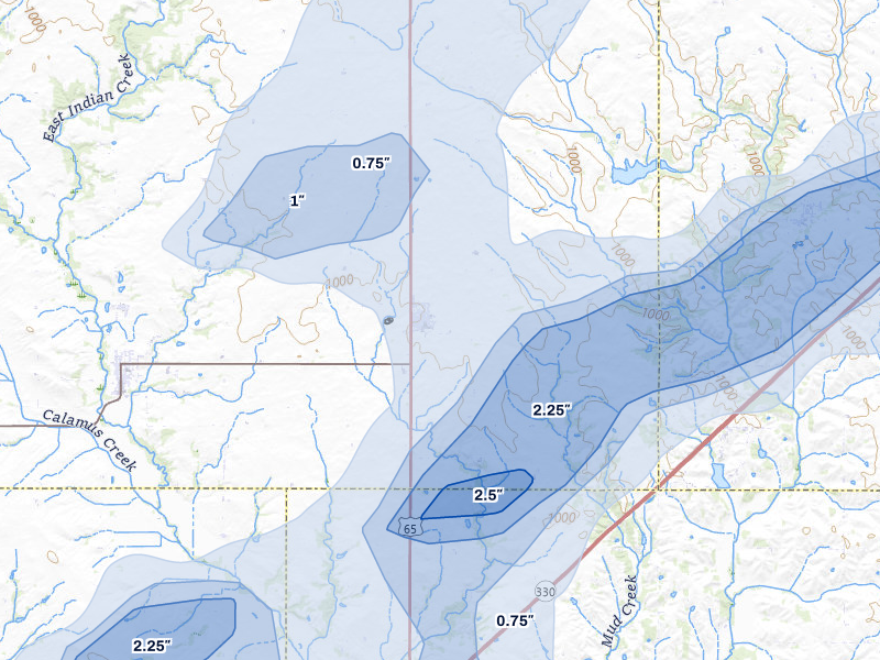 NEXRAD radar-signature map of the hail over Collins, IA