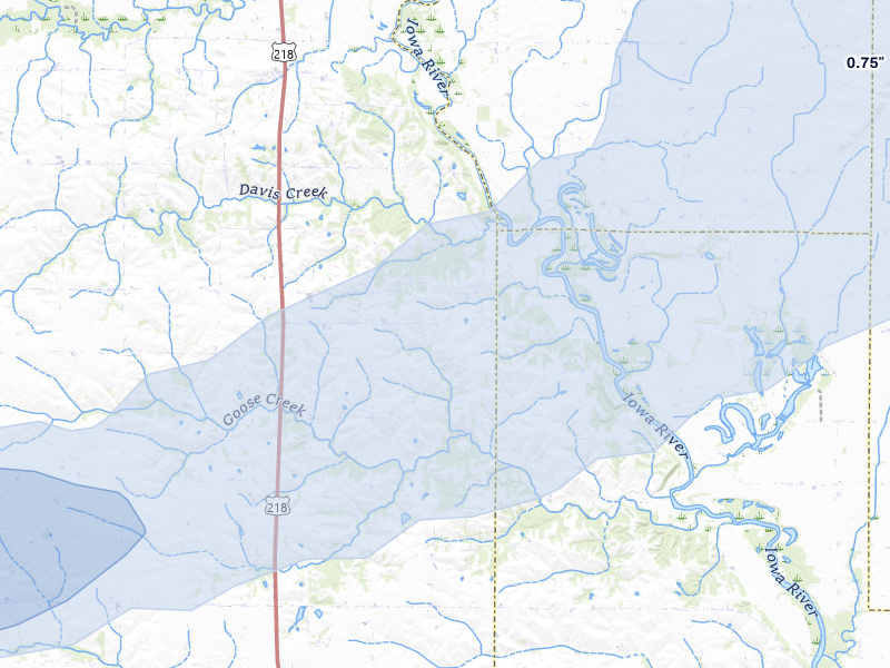 NEXRAD radar-signature map of the hail over Columbus Junction, IA