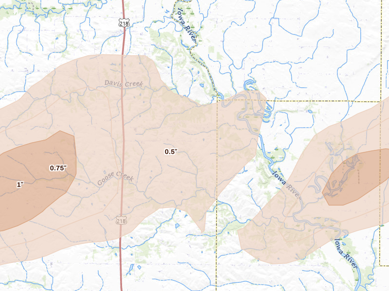Radar-estimated hail-size map of the storm over Columbus Junction, IA