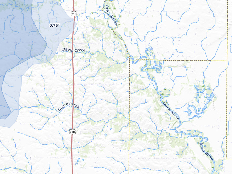 NEXRAD radar-signature map of the hail storm over Columbus Junction, IA on Jul 3, 2026