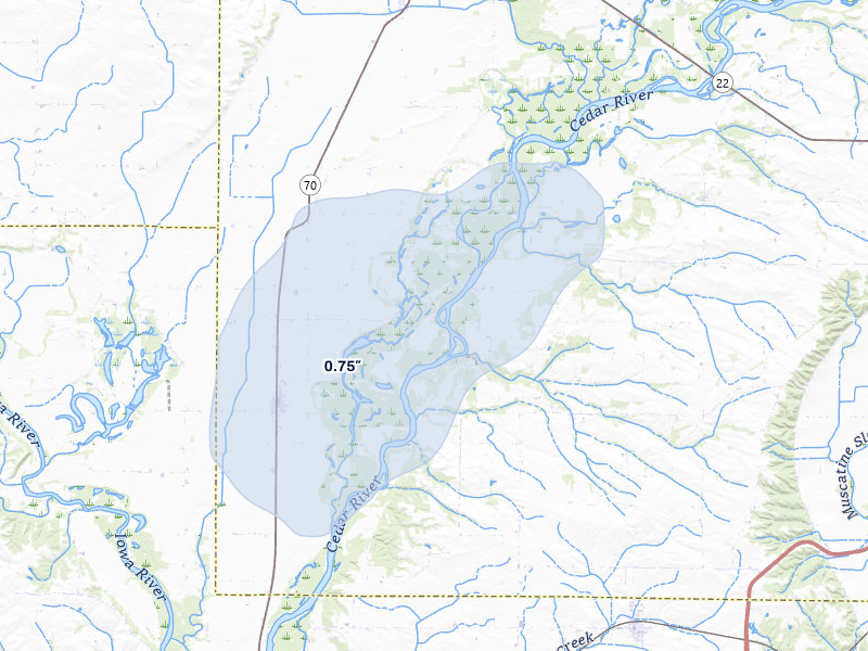 NEXRAD radar-signature map of the hail storm over Conesville, IA on Mar 30, 2026