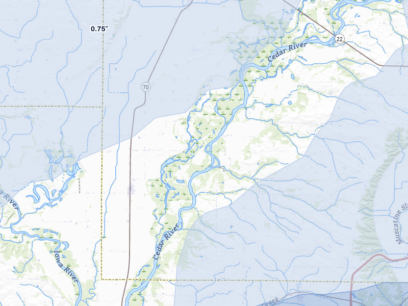 NEXRAD radar-signature map of the hail over Conesville, IA