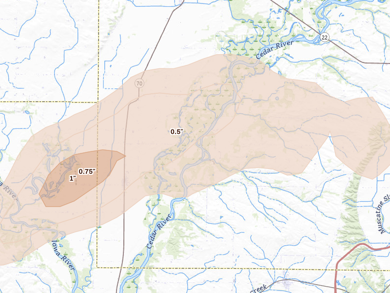 Radar-estimated hail-size map of the storm over Conesville, IA