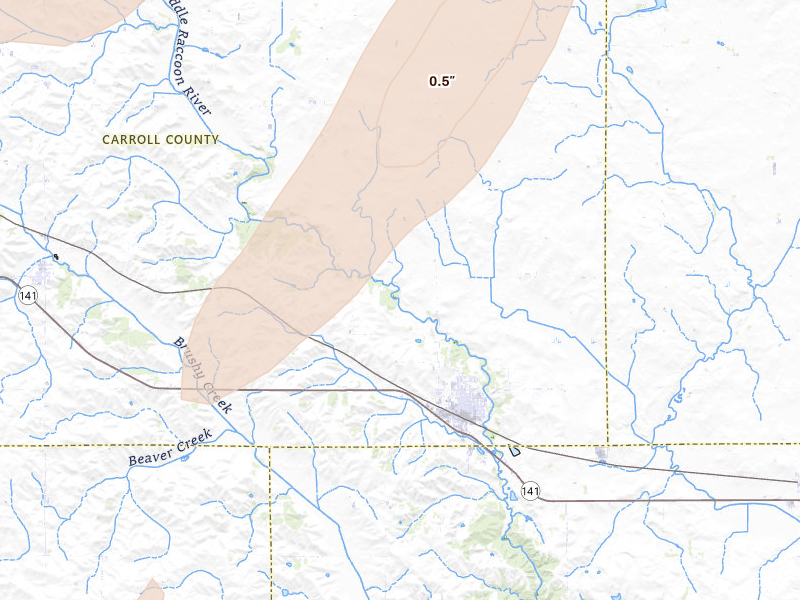 Radar-estimated hail-size map of the storm over Coon Rapids, IA
