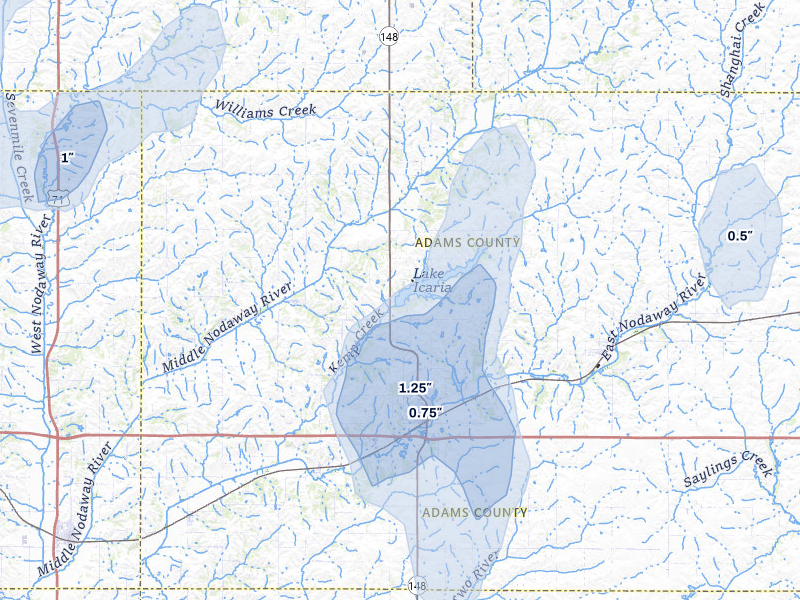 NEXRAD radar-signature map of the hail storm over Corning, IA on May 17, 2026