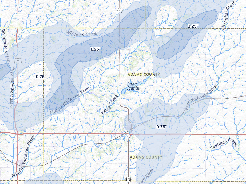 NEXRAD radar-signature map of the hail storm over Corning, IA on May 18, 2026
