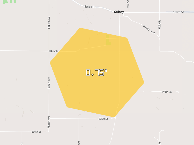 Hail map of Corning, IA on Jun 4, 2026, hail up to 0.75"