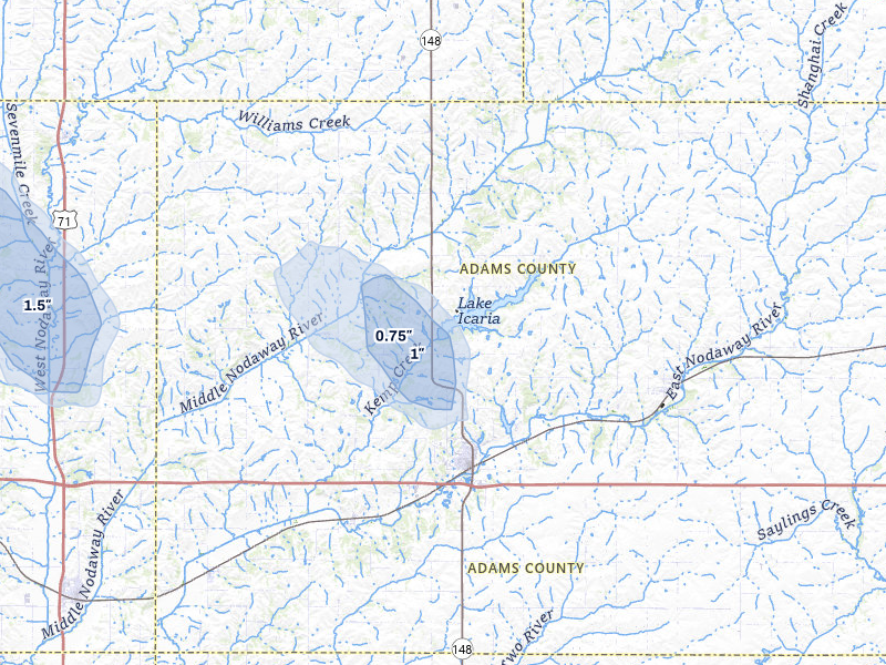 NEXRAD radar-signature map of the hail storm over Corning, IA on Jun 6, 2026