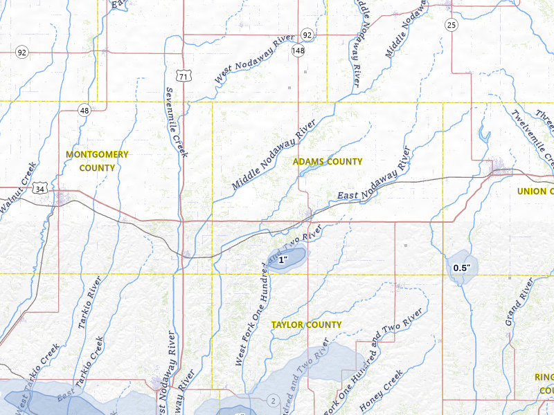 NEXRAD radar-signature map of the hail storm over Corning, IA on Aug 9, 2026