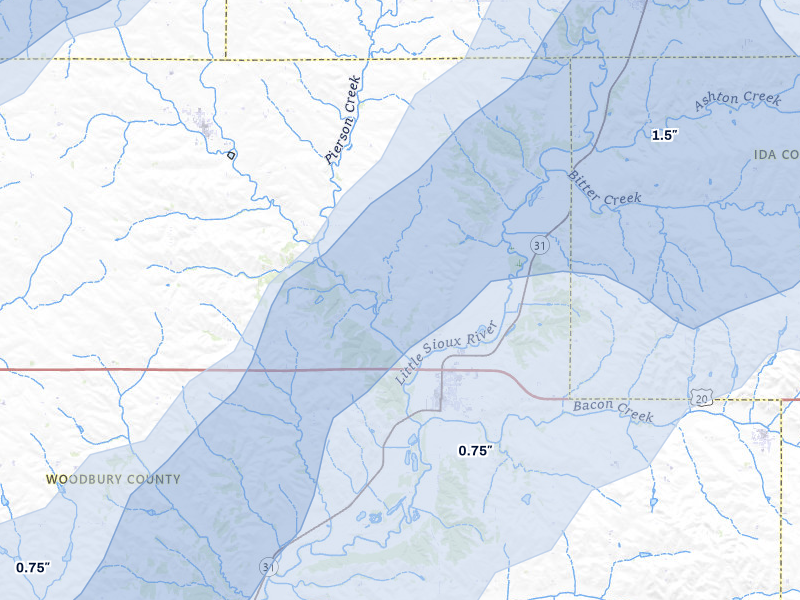 NEXRAD radar-signature map of the hail over Correctionville, IA
