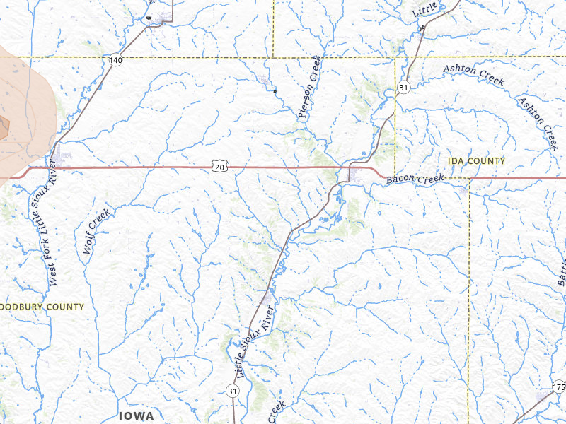 Radar-estimated hail-size map of the storm over Correctionville, IA on May 17, 2026