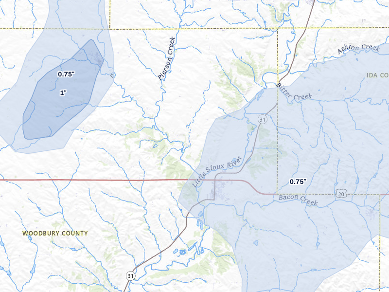 NEXRAD radar-signature map of the hail storm over Correctionville, IA on May 17, 2026