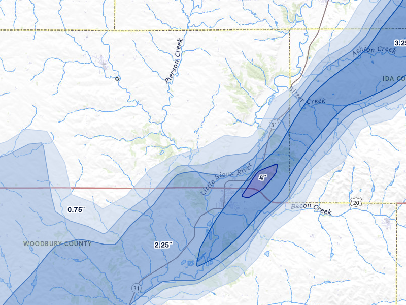 NEXRAD radar-signature map of the hail storm over Correctionville, IA on May 18, 2026