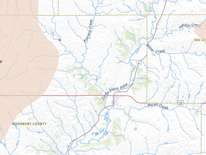 Radar-estimated hail-size map of the storm over Correctionville, IA on Jul 2, 2026