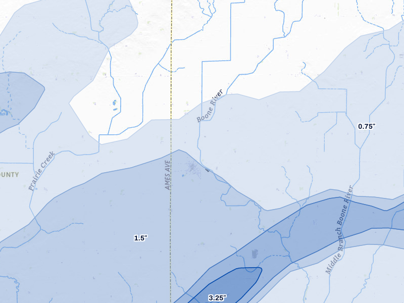 NEXRAD radar-signature map of the hail over Corwith, IA