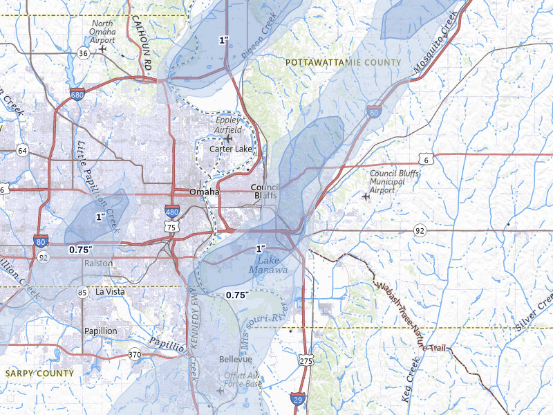 NEXRAD radar-signature map of the hail storm over Council Bluffs, IA on Mar 5, 2026