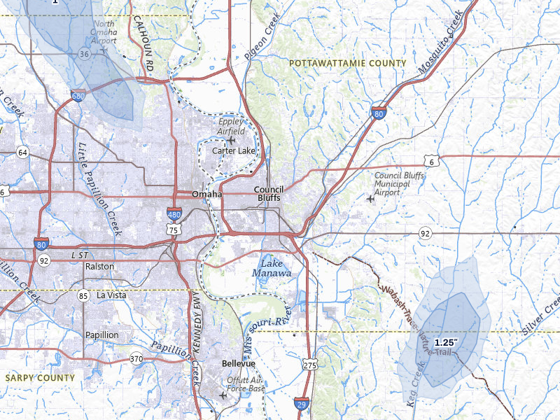 NEXRAD radar-signature map of the hail storm over Council Bluffs, IA on May 30, 2026