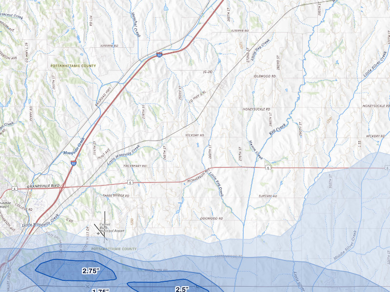 NEXRAD radar-signature map of the hail storm over Council Bluffs, IA on Aug 4, 2026