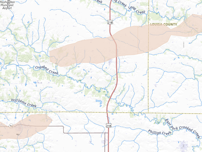 Radar-estimated hail-size map of the storm over Crawfordsville, IA on Mar 31, 2026