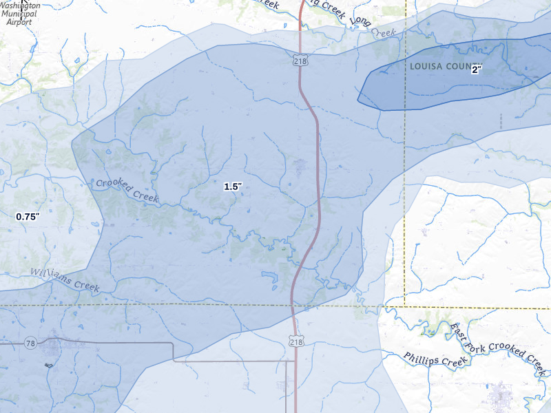 NEXRAD radar-signature map of the hail storm over Crawfordsville, IA on Mar 31, 2026