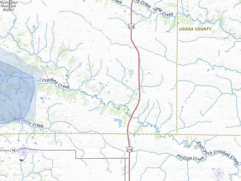 NEXRAD radar-signature map of the hail storm over Crawfordsville, IA on Jul 3, 2026