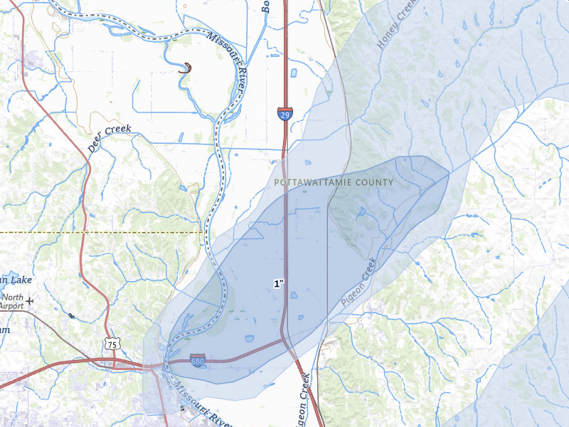 NEXRAD radar-signature map of the hail storm over Crescent, IA on Mar 5, 2026