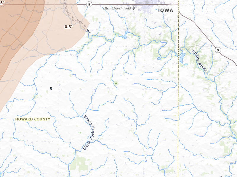 Radar-estimated hail-size map of the storm over Cresco, IA