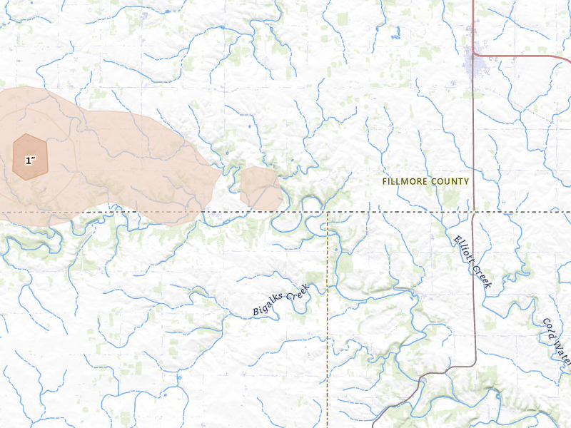 Radar-estimated hail-size map of the storm over Cresco, IA on Aug 20, 2026
