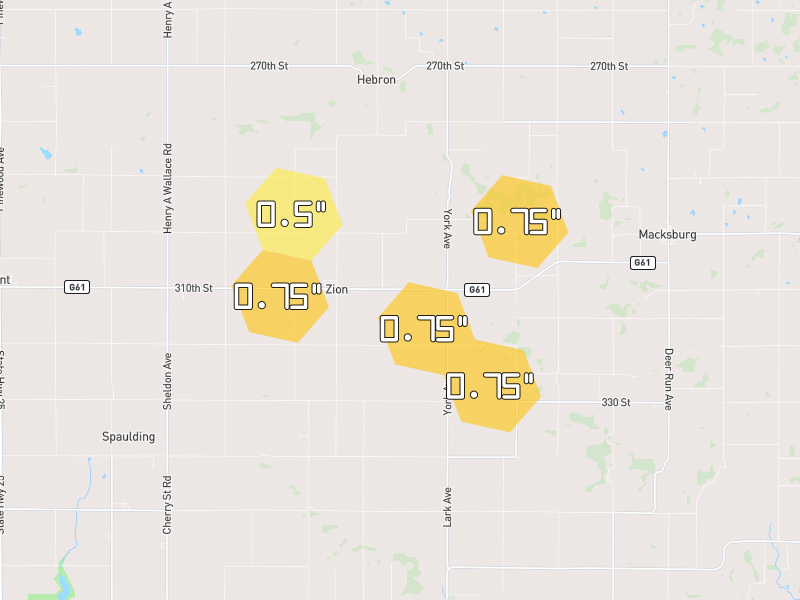 Hail map of Creston, IA on Jun 6, 2026, hail up to 0.75"
