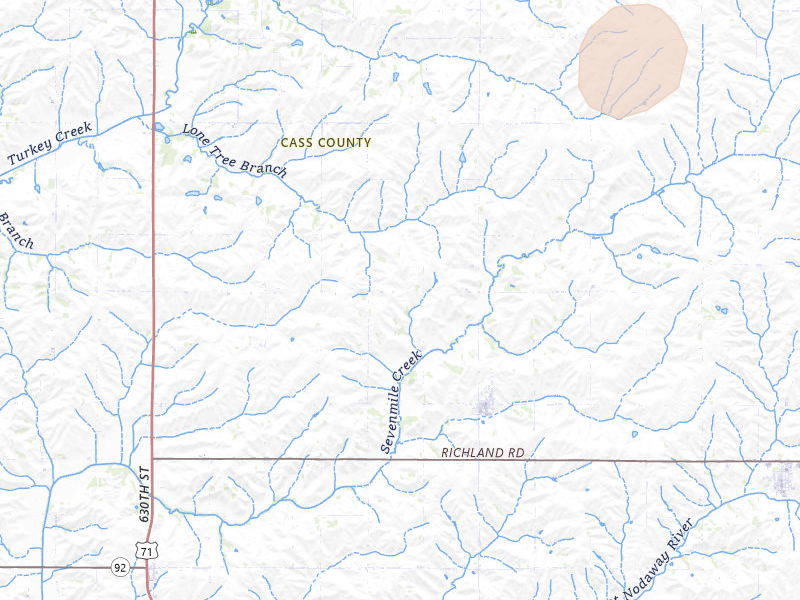 Radar-estimated hail-size map of the storm over Cumberland, IA on May 18, 2026