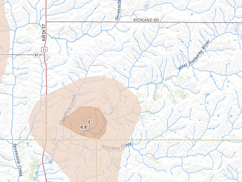 Radar-estimated hail-size map of the storm over Cumberland, IA