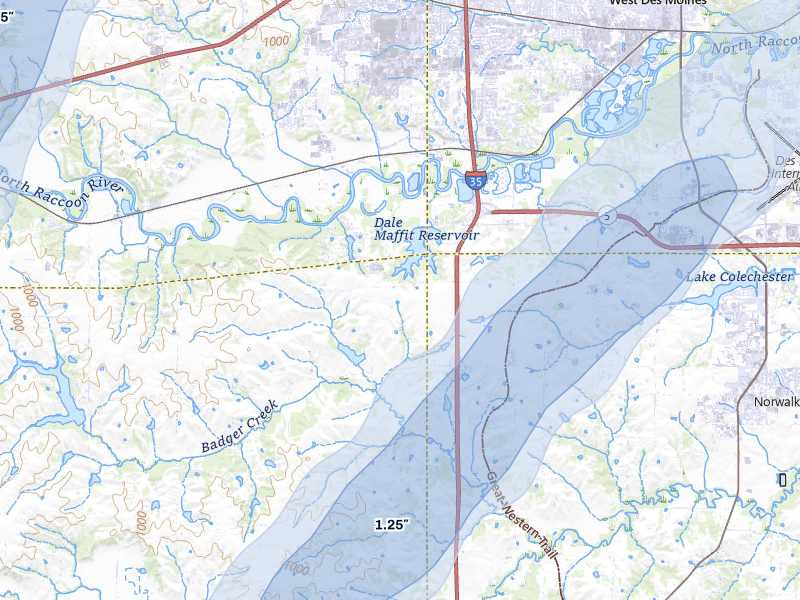 NEXRAD radar-signature map of the hail over Cumming, IA