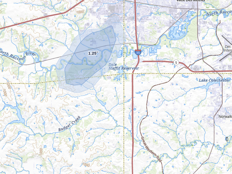 NEXRAD radar-signature map of the hail over Cumming, IA