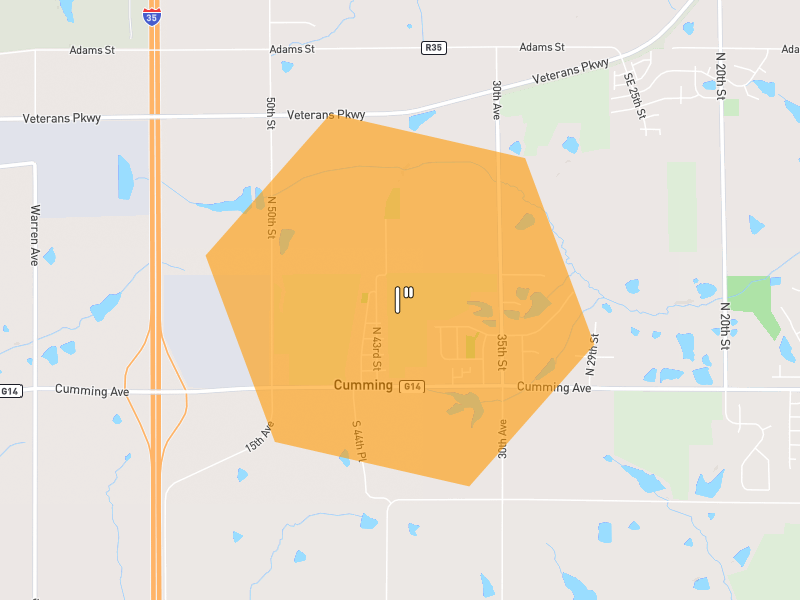 Hail map of Cumming, IA on Jul 2, 2026, hail up to 1"