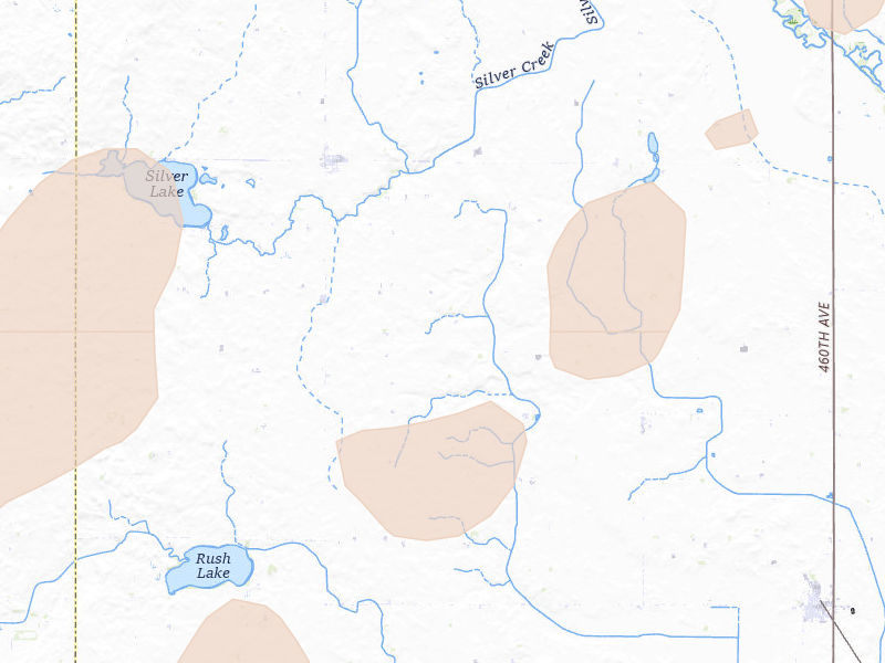 Radar-estimated hail-size map of the storm over Curlew, IA on Apr 23, 2026